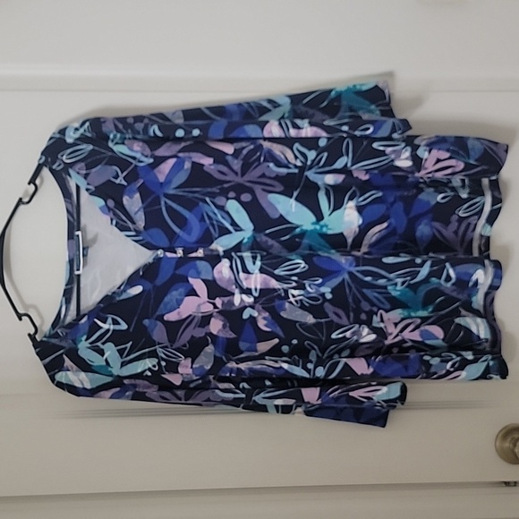 Karen Scott Size 3X Blue Floral Henley Style Long Sleeve Top, Gently Used Cond. - Picture 1 of 9